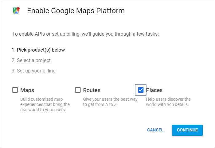 Google Maps Platform - Select Places