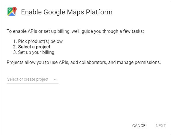 Google Maps Platform - Select Project