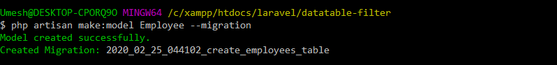 Create Model and Migration - Datatable Filter