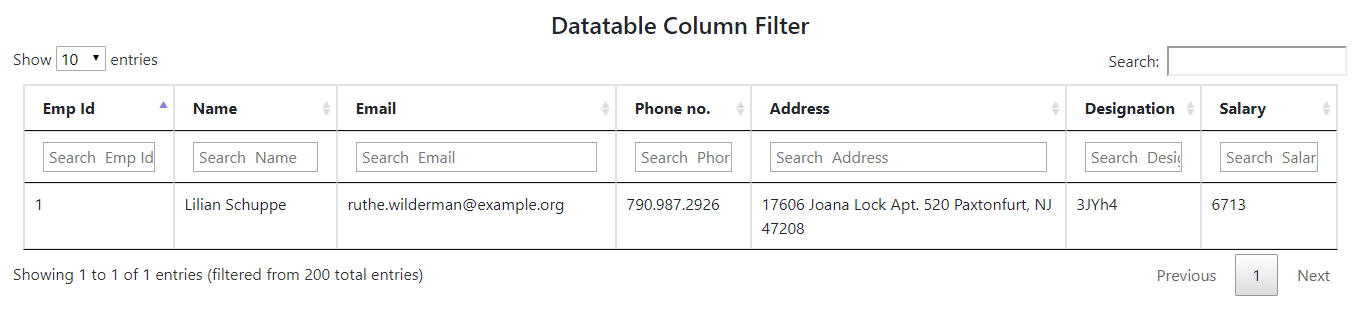 Datatable filter with default value