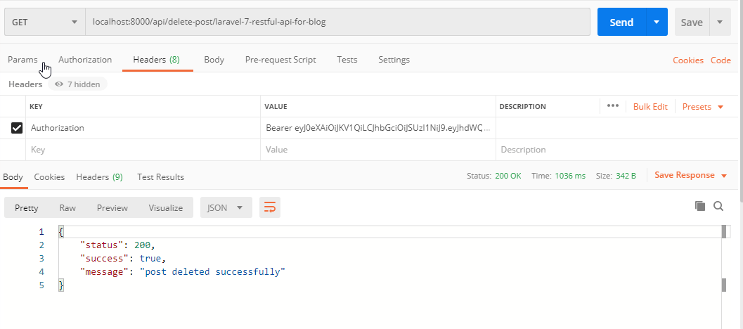 Delete Post by Passport Auth token