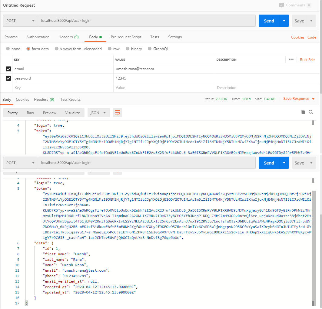 User Login API Response
