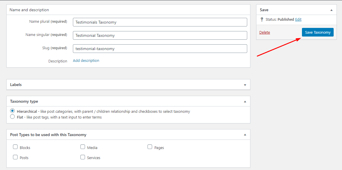 Create Taxonomy For Testimonial