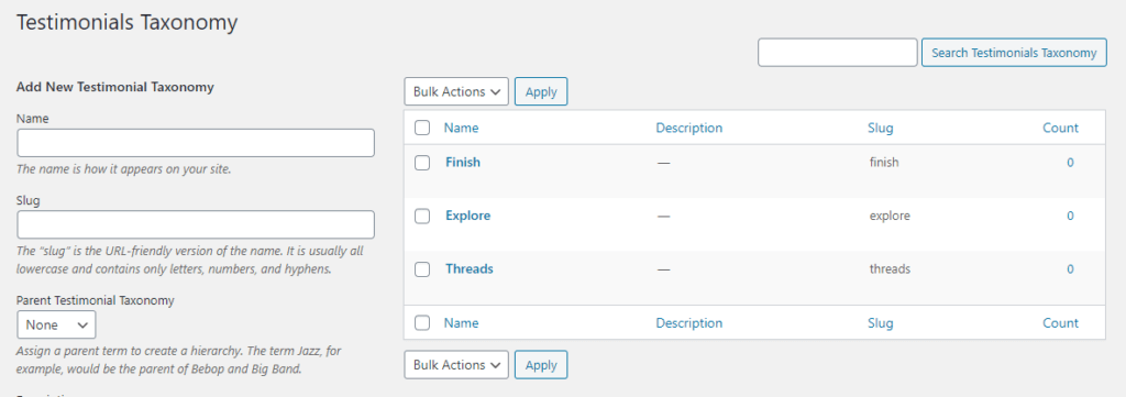 Taxonomies List
