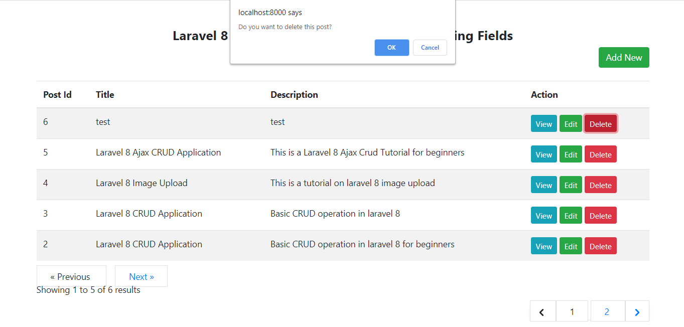 Delete Confirmation - Laravel 8 Ajax Crud
