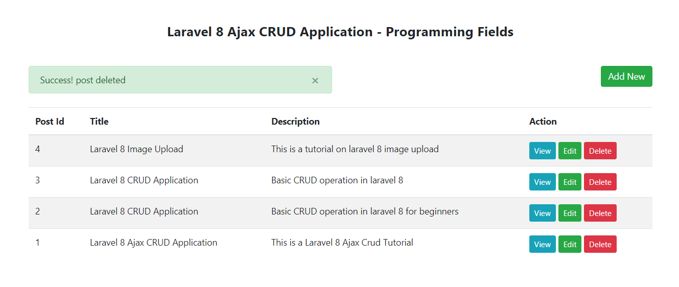Post Deleted after Confirmation -Laravel 8 Ajax Crud