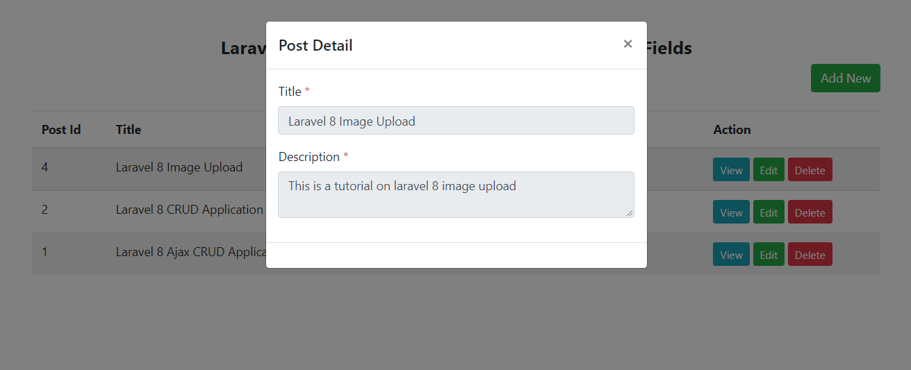 Post detail on Bootstrap Modal