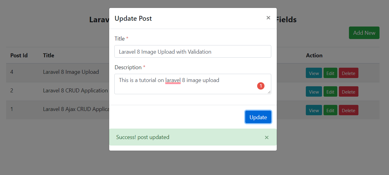 Post Updated in Bootstrap Modal