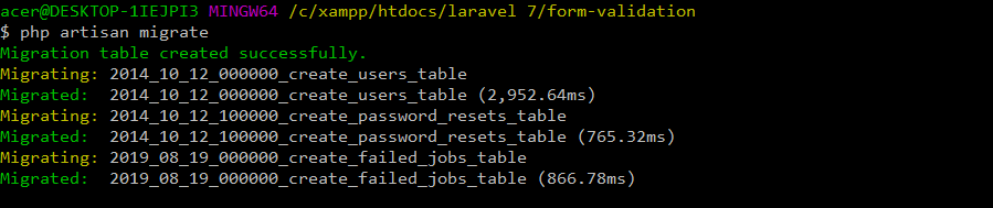 Migrate Tables in Laravel 8