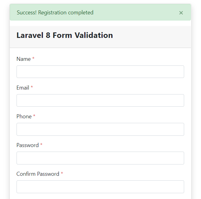 Laravel 8 Form Validation Success