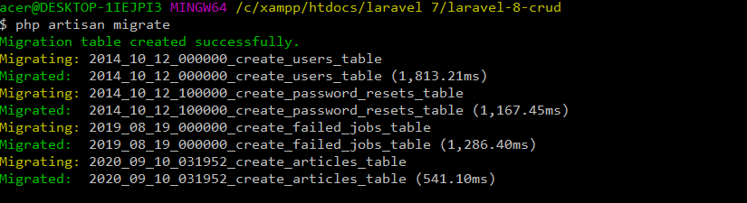 migrate table in database