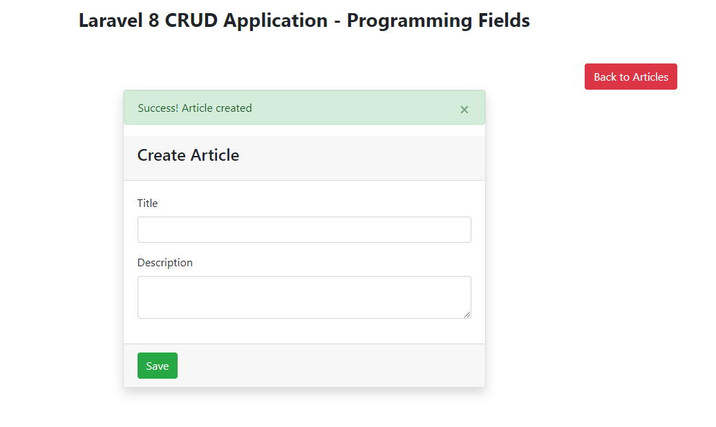 Create article success message