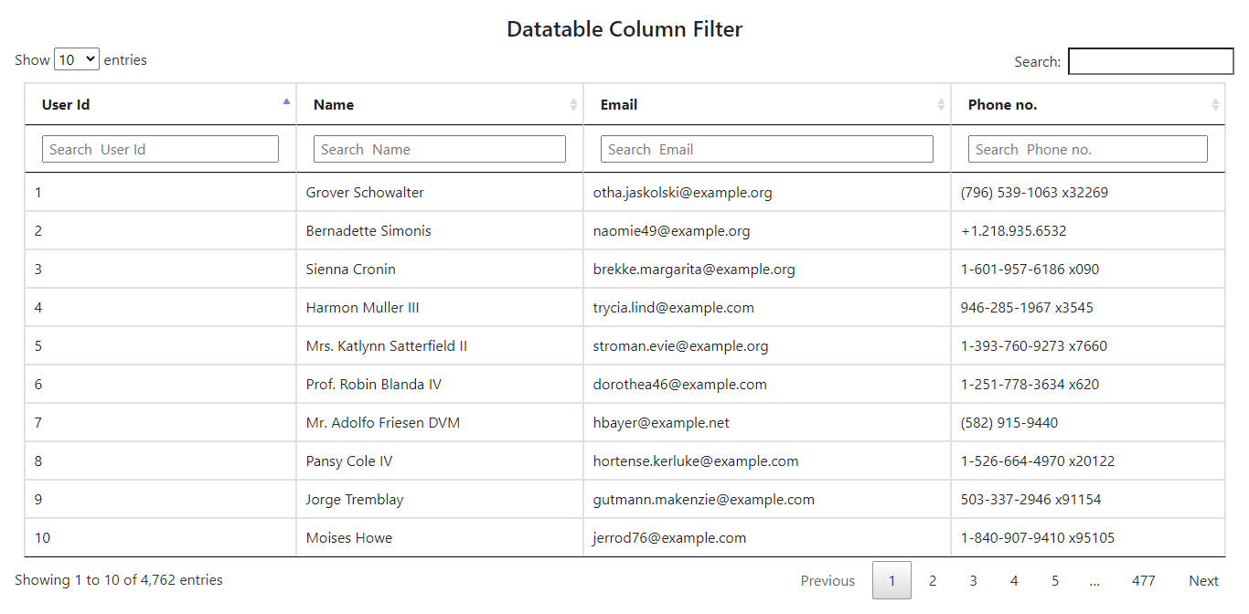 Yajra Datatable column filter